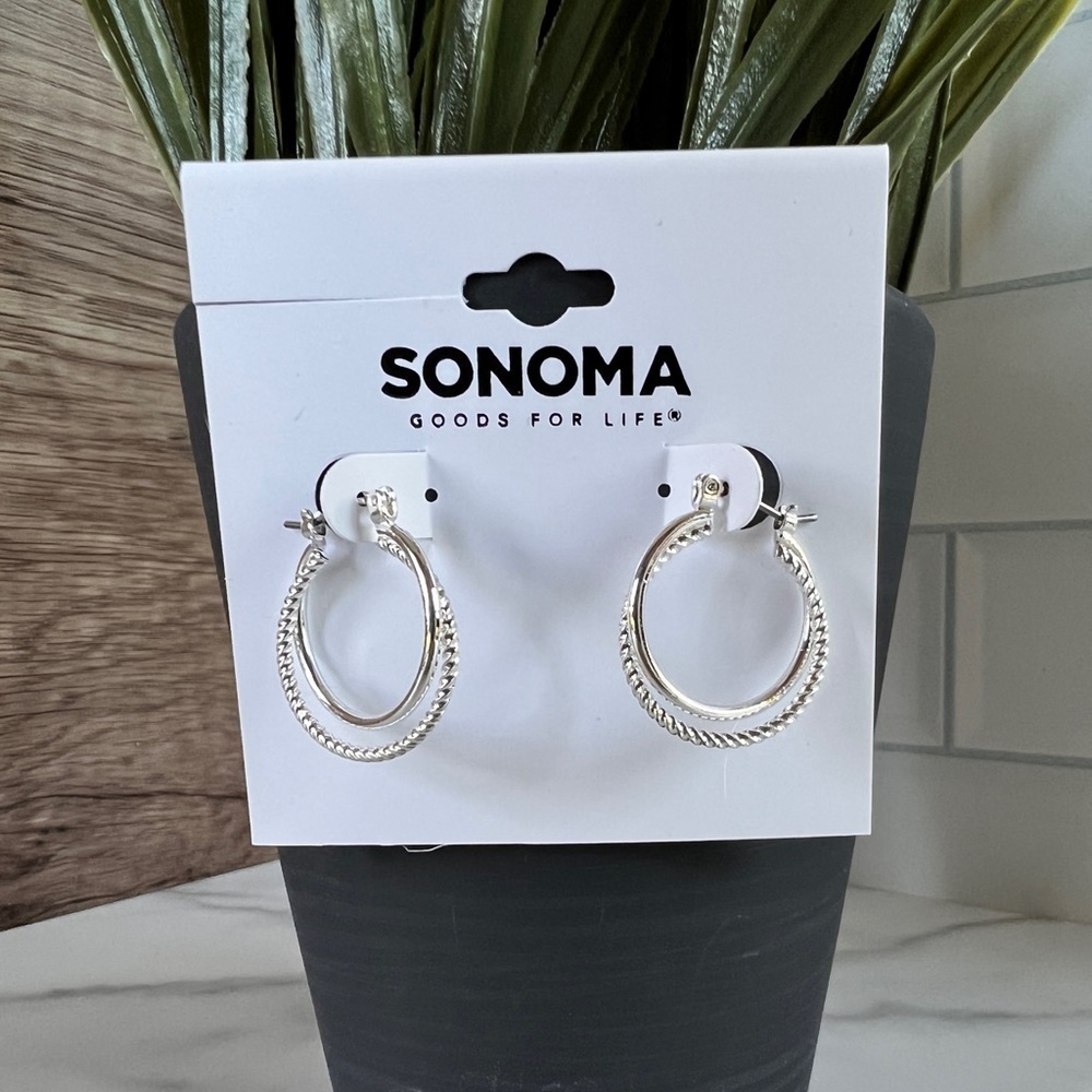 Sonoma Small Casual Silver Double Hoop Earrings Rope Details